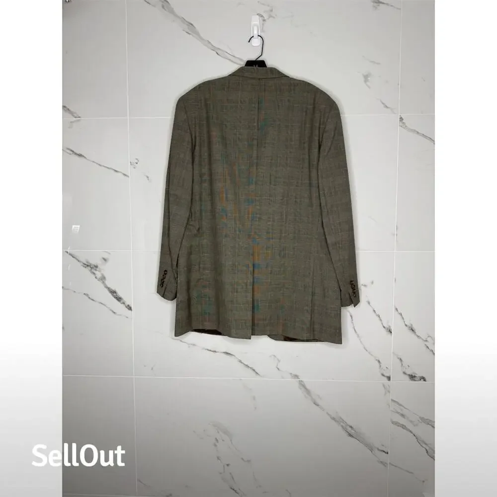 Vintage Ralph Lauren Blazer Men's Wool Plaid 44T Brown Made In Canada Career